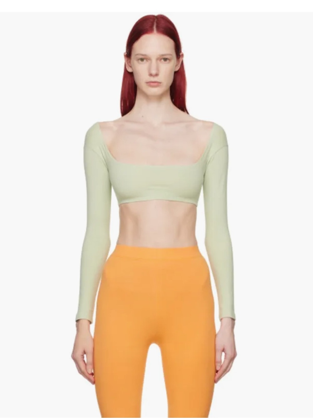 NWT GIL RODRIQUEZ Cotton Sage Green Long-Sleeve Cropped Top